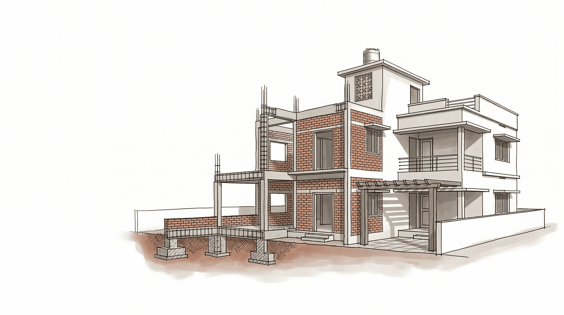 Construction illustration showing a building in progress